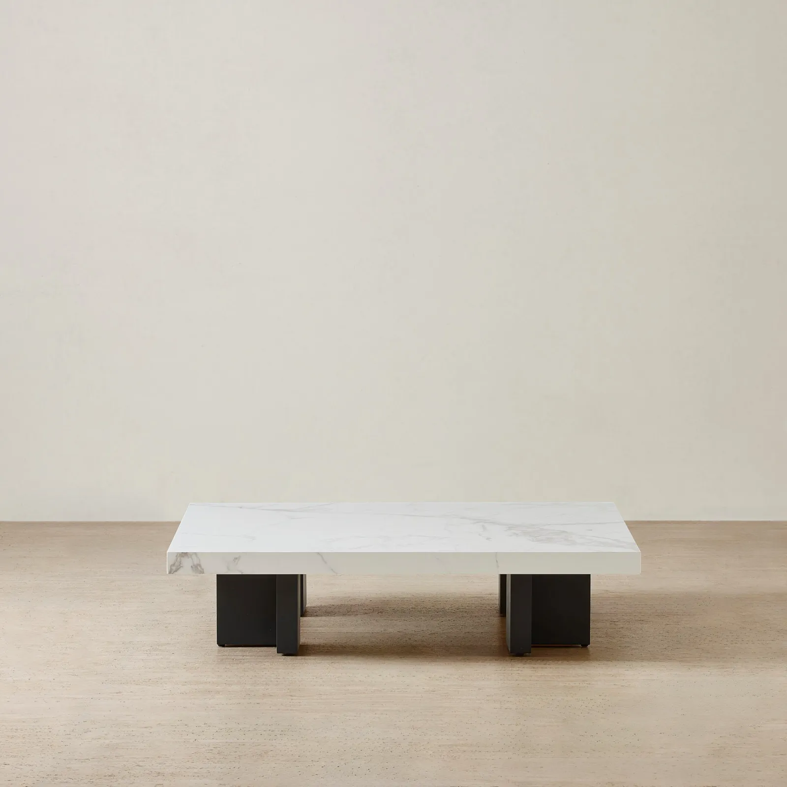 Grayson Matte Black 26cm Low Coffee Table with Statuario White Sintered Stone Top