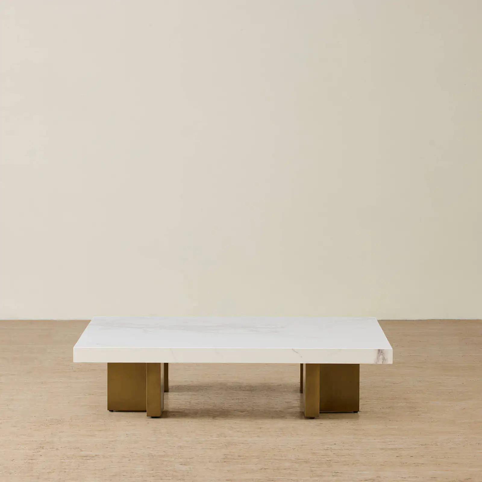 Grayson Brushed Bronze 26cm Low Coffee Table with Statuario White Sintered Stone Top