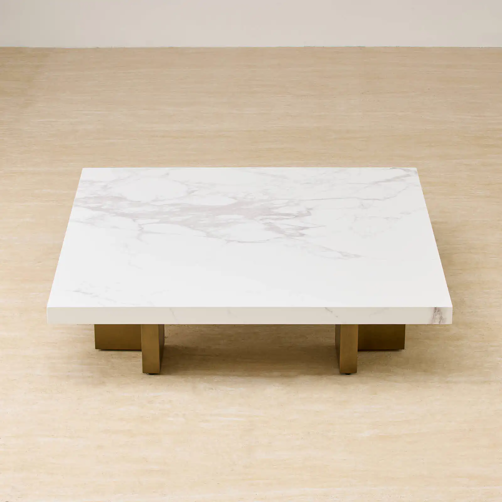 Grayson Brushed Bronze 26cm Low Coffee Table with Statuario White Sintered Stone Top