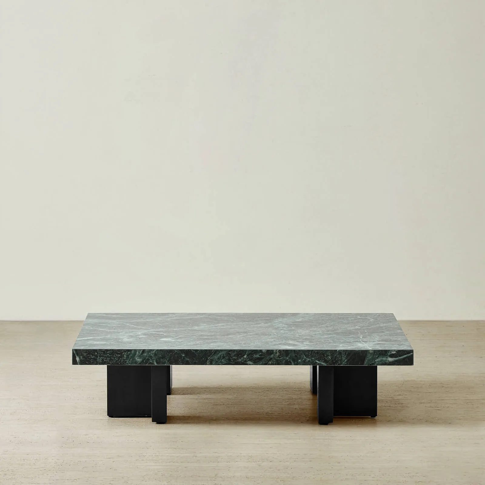 Grayson Matte Black 26cm Low Coffee Table with Emerald Green Sintered Stone Top