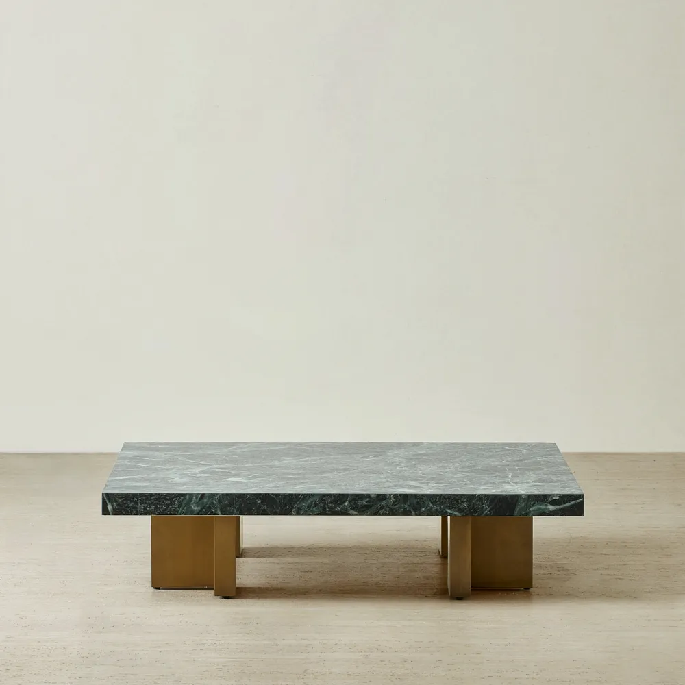 Grayson Emerald Green Sintered Stone 26cm Low Coffee Table - Brushed Bronze Legs