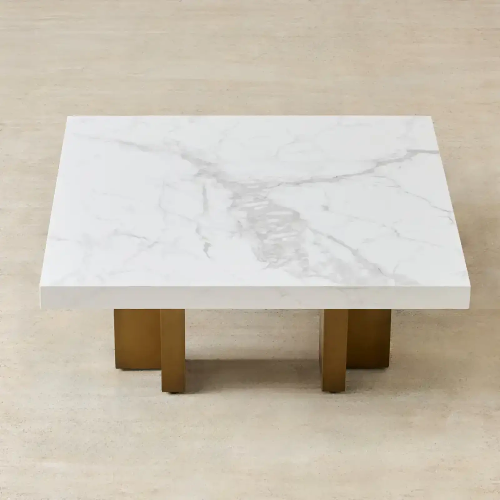 Grayson Brushed Bronze 33cm High Coffee Table with Statuario White Sintered Stone Top