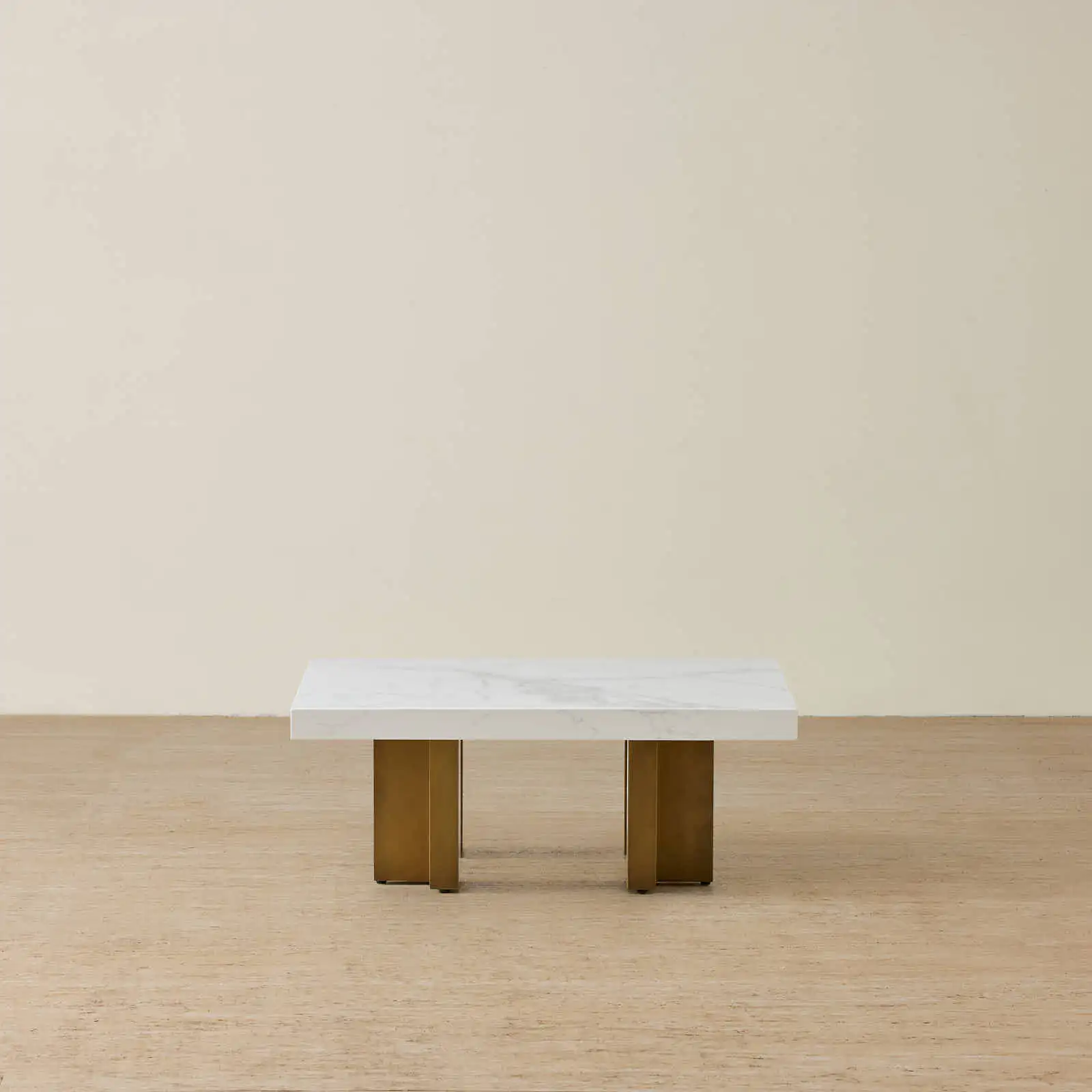 Grayson Brushed Bronze 33cm High Coffee Table with Statuario White Sintered Stone Top