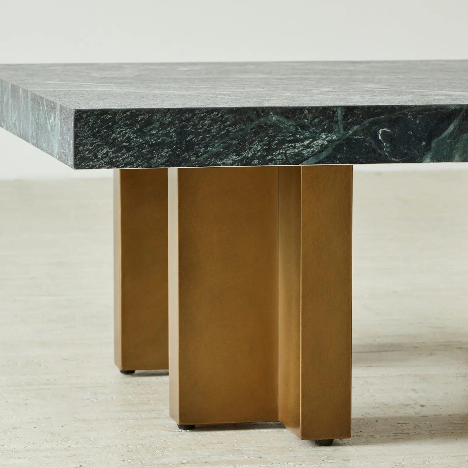 Grayson Brushed Bronze 33cm High Coffee Table with Emerald Green Sintered Stone Top