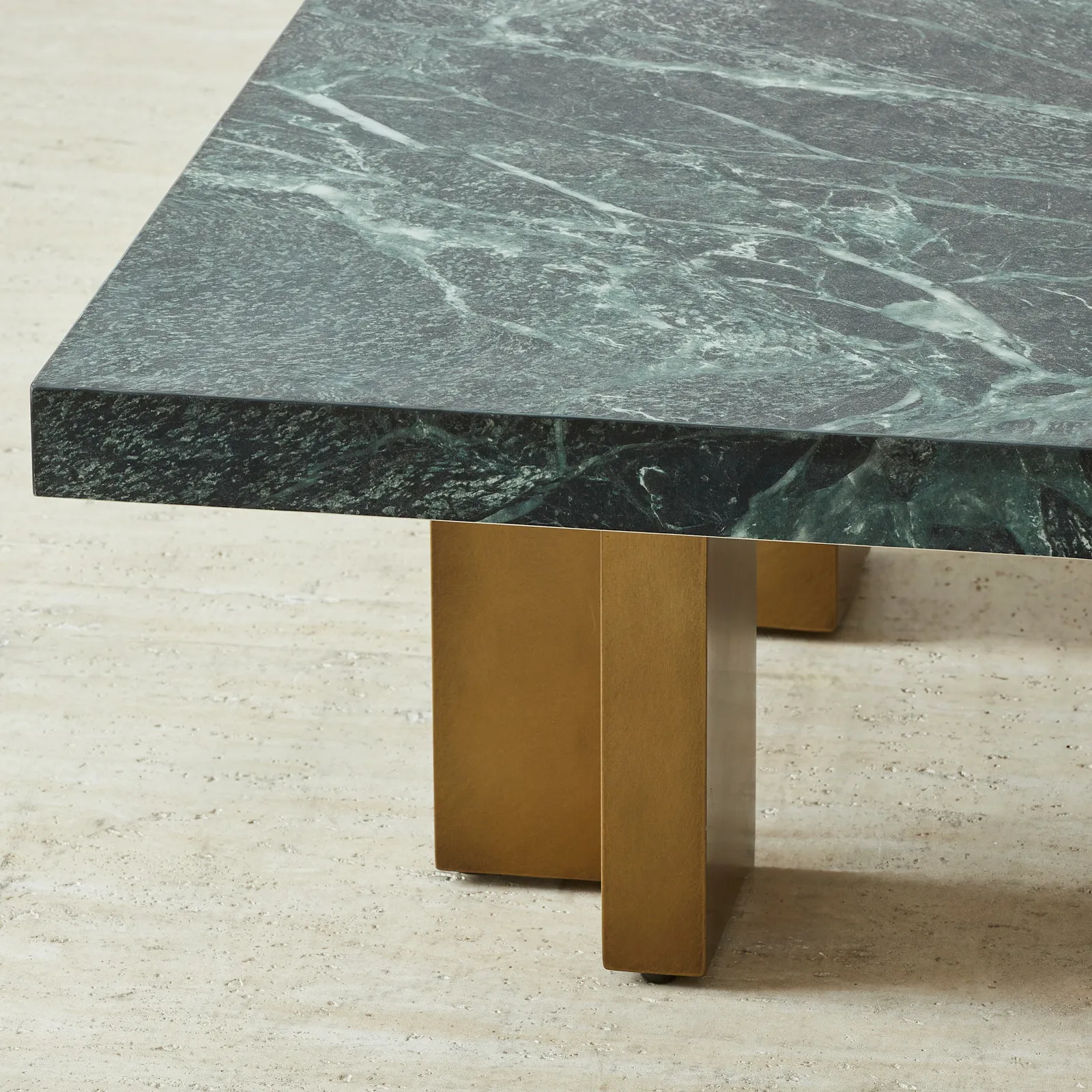 Grayson Brushed Bronze 33cm High Coffee Table with Emerald Green Sintered Stone Top