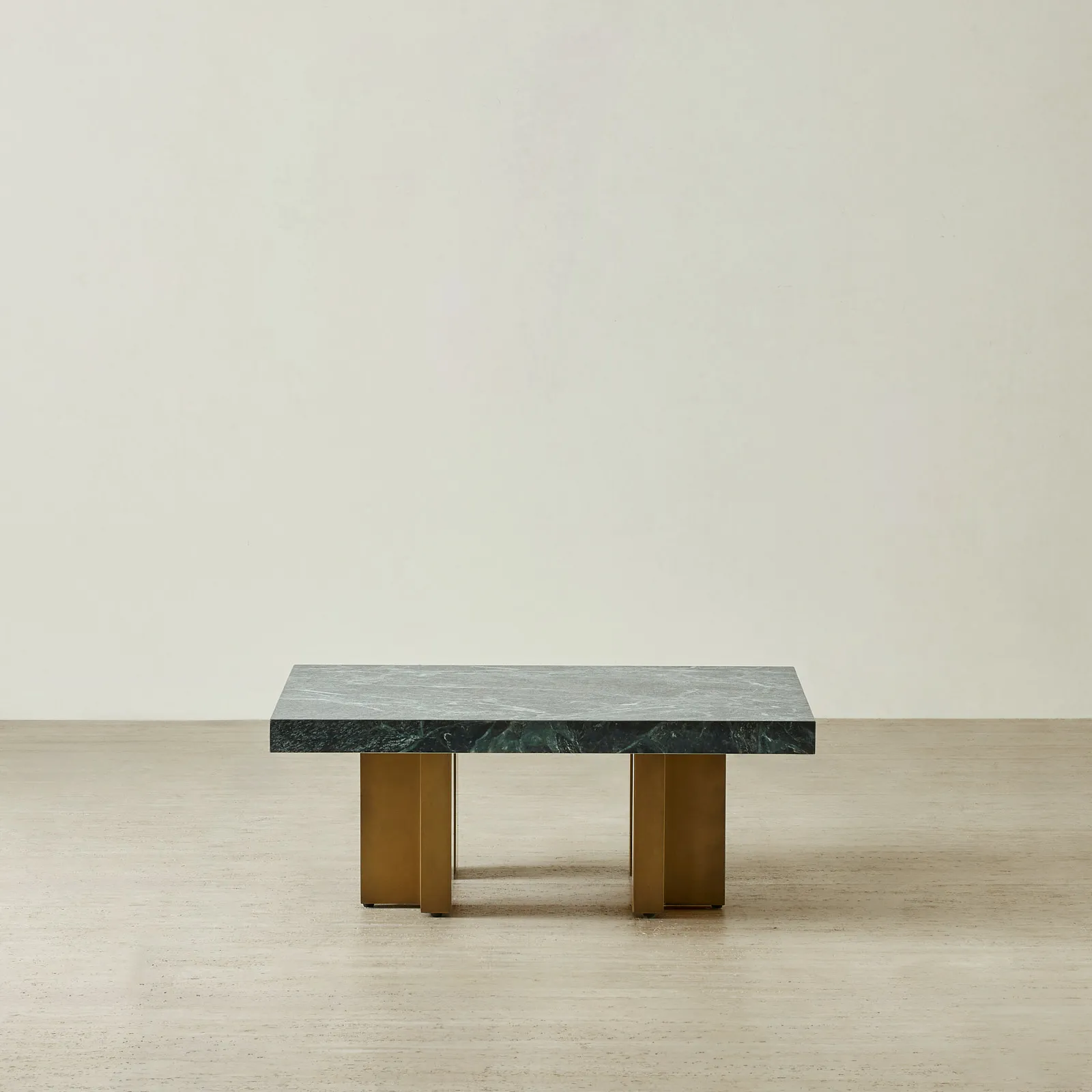 Grayson Brushed Bronze 33cm High Coffee Table with Emerald Green Sintered Stone Top