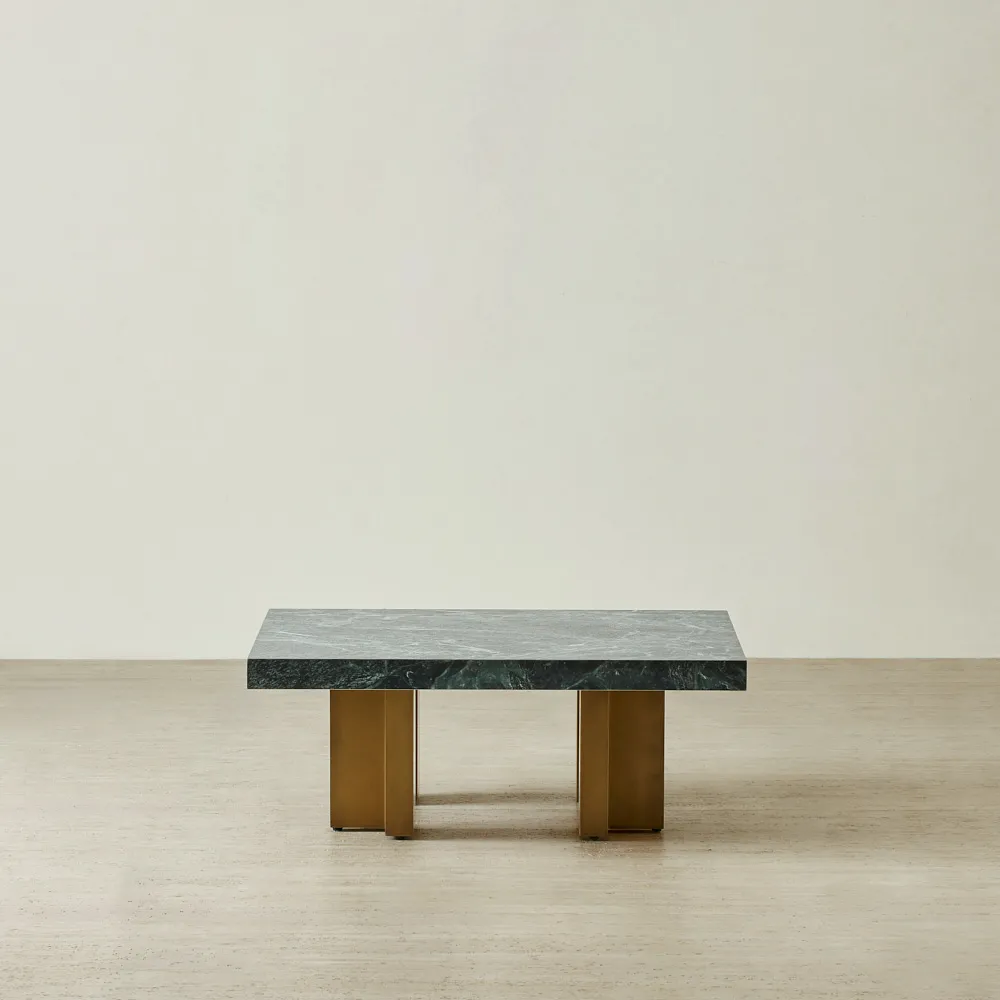 Grayson Emerald Green Sintered Stone 33cm High Coffee Table - Brushed Bronze Legs