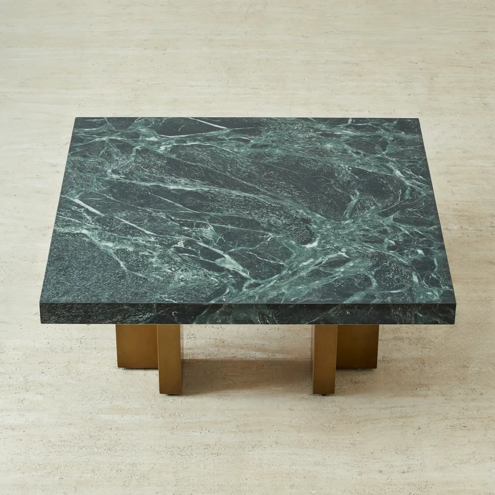 Grayson Emerald Green Sintered Stone 33cm High Coffee Table - Brushed Bronze Legs
