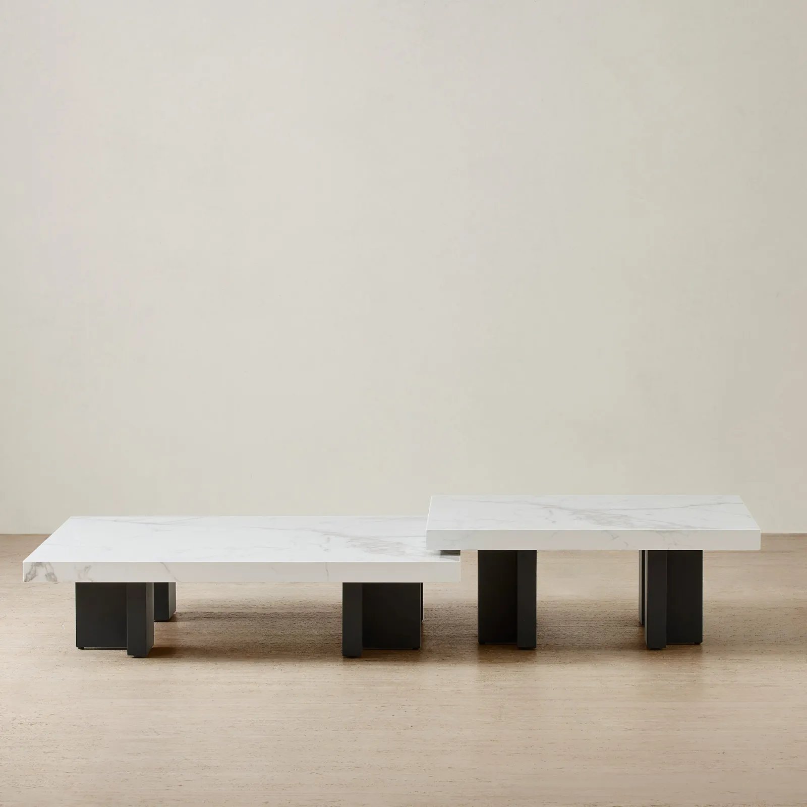 Grayson Matte Black 33cm High Coffee Table with Statuario White Sintered Stone Top