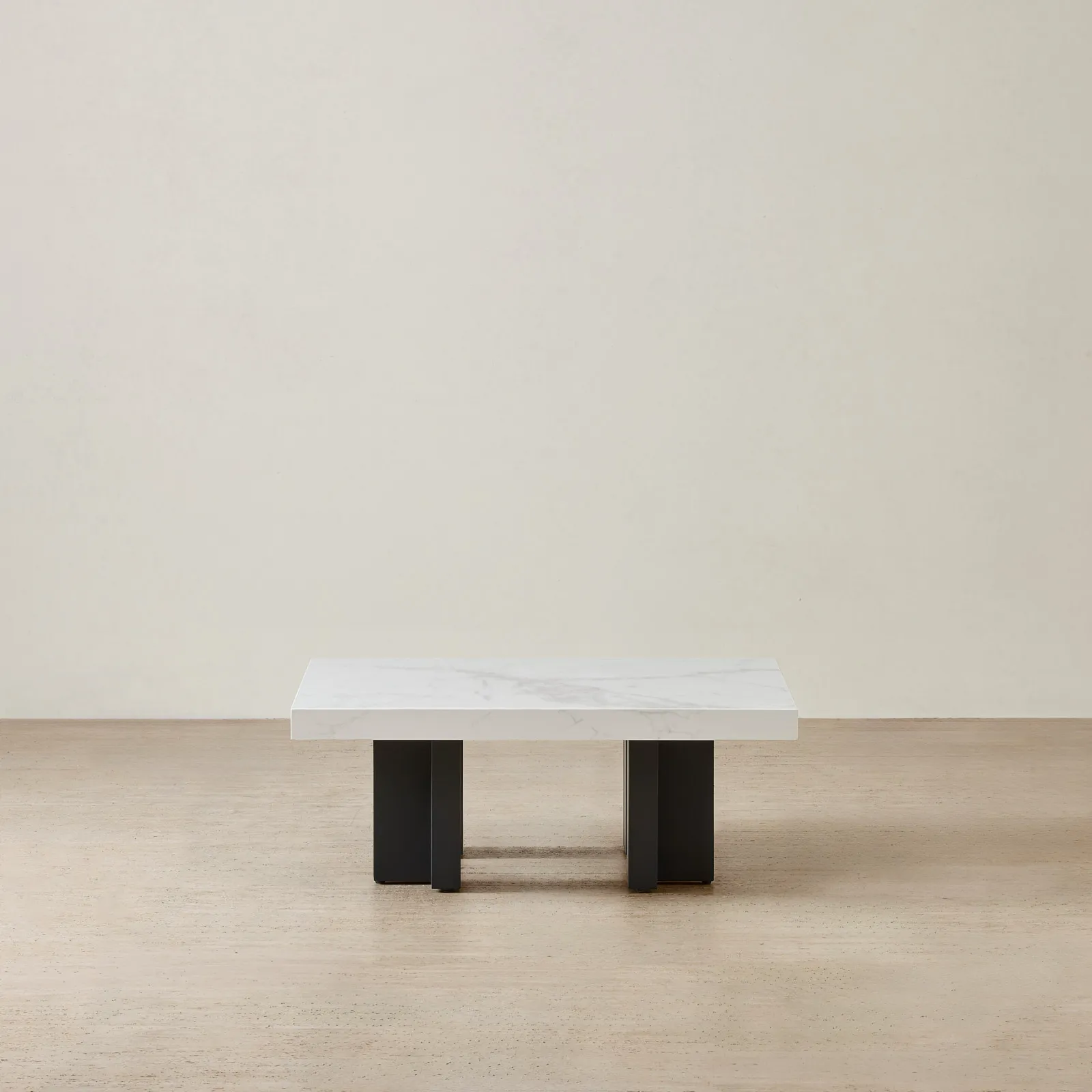 Grayson Matte Black 33cm High Coffee Table with Statuario White Sintered Stone Top
