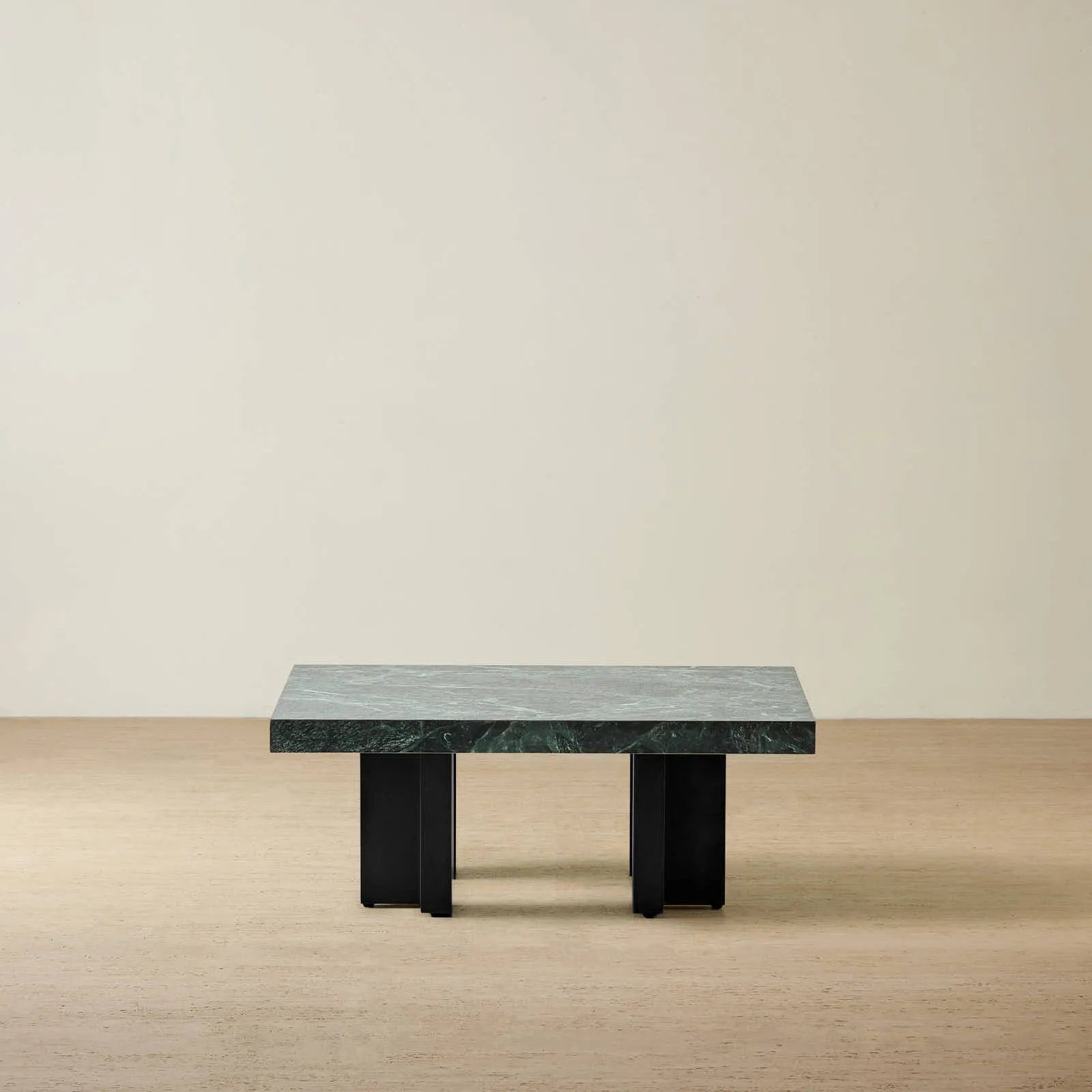Grayson Matte Black 33cm High Coffee Table with Emerald Green Sintered Stone Top