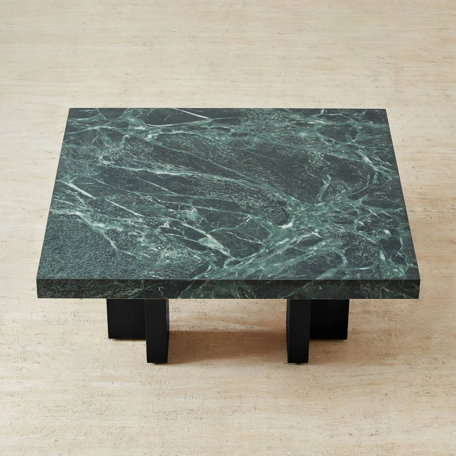 Grayson Matte Black 33cm High Coffee Table with Emerald Green Sintered Stone Top