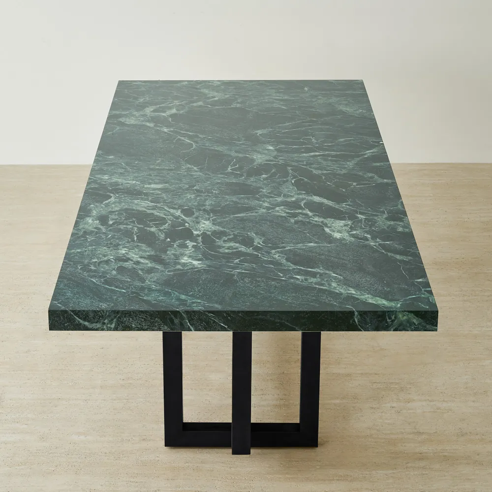 Grayson Matte Black Rectangular Dining Table with Glossy Emerald Green Sintered Stone Top - 240x105cm