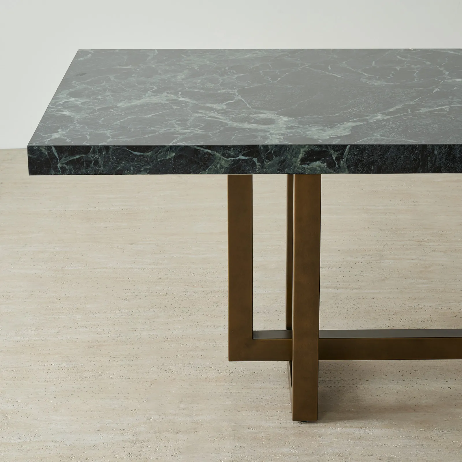 Grayson Brushed Bronze Rectangular Dining Table with Glossy Emerald Green Sintered Stone Top - 240x105cm