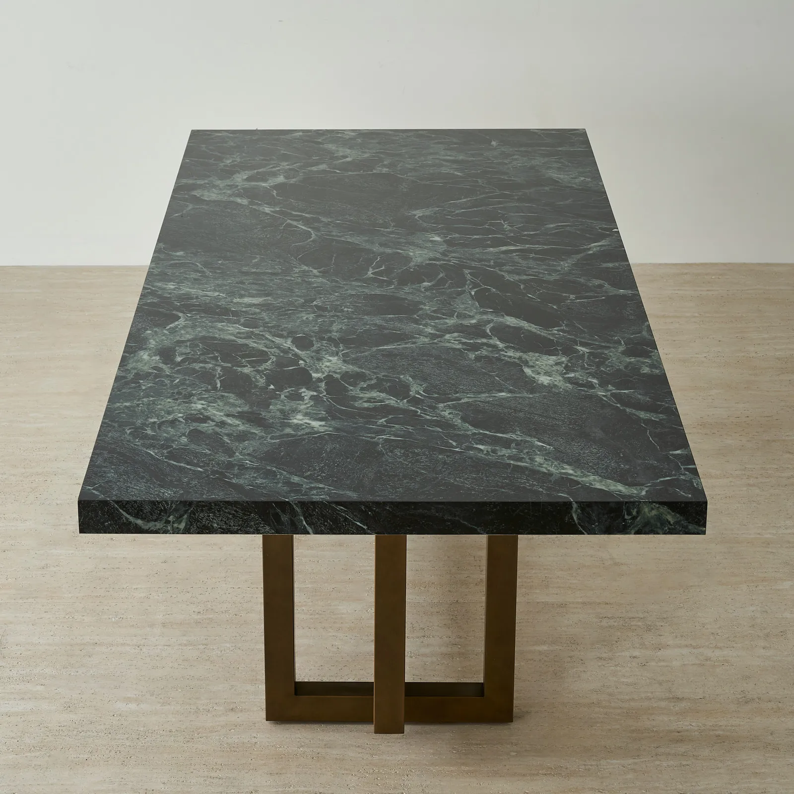 Grayson Brushed Bronze Rectangular Dining Table with Glossy Emerald Green Sintered Stone Top - 240x105cm