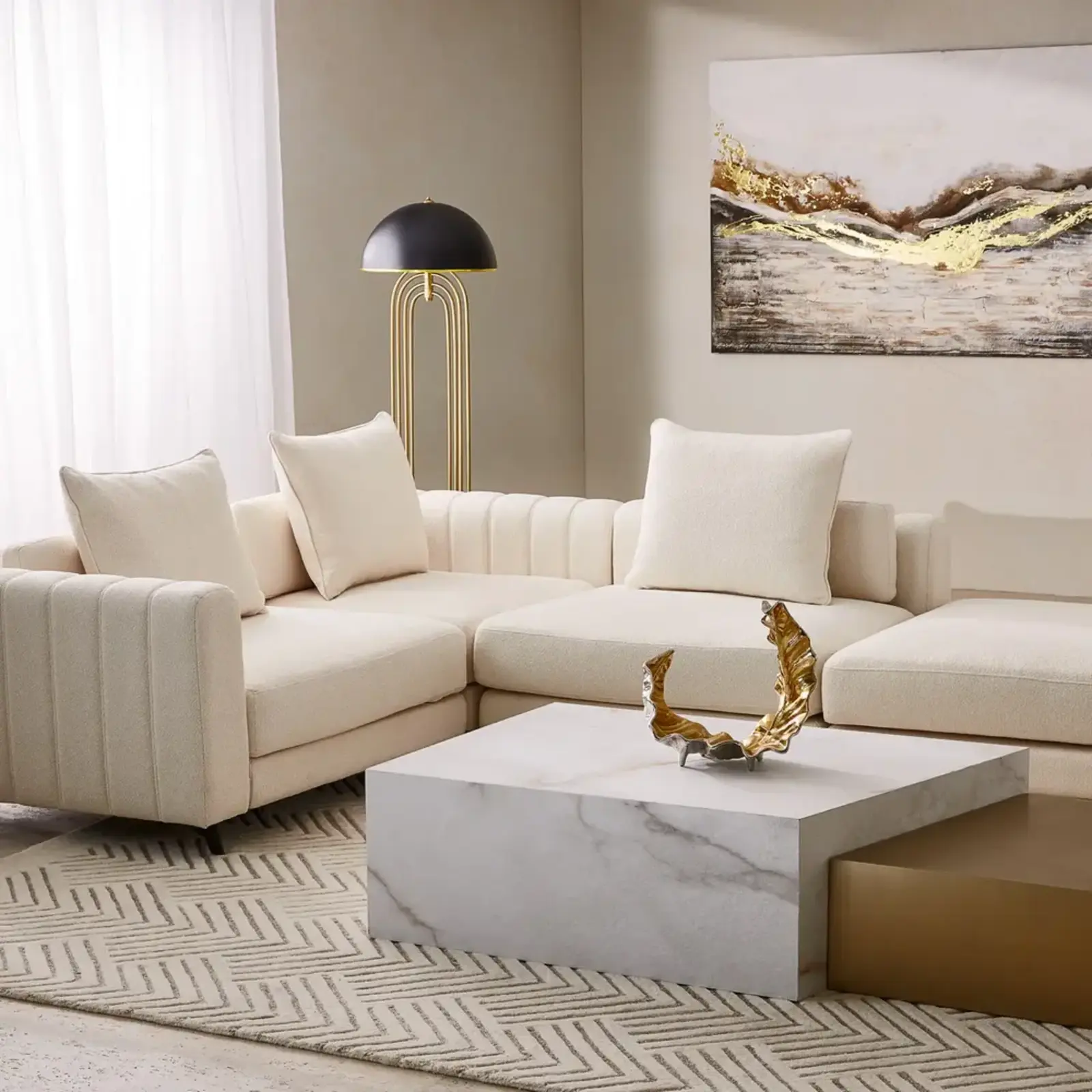 Jordan Chantilly White Fabric 4 Pieces Modular Sofa