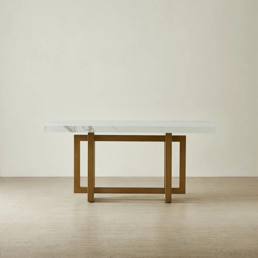 Grayson Statuario White Sintered Stone Dining Table - Brushed Bronze Legs 160x90cm