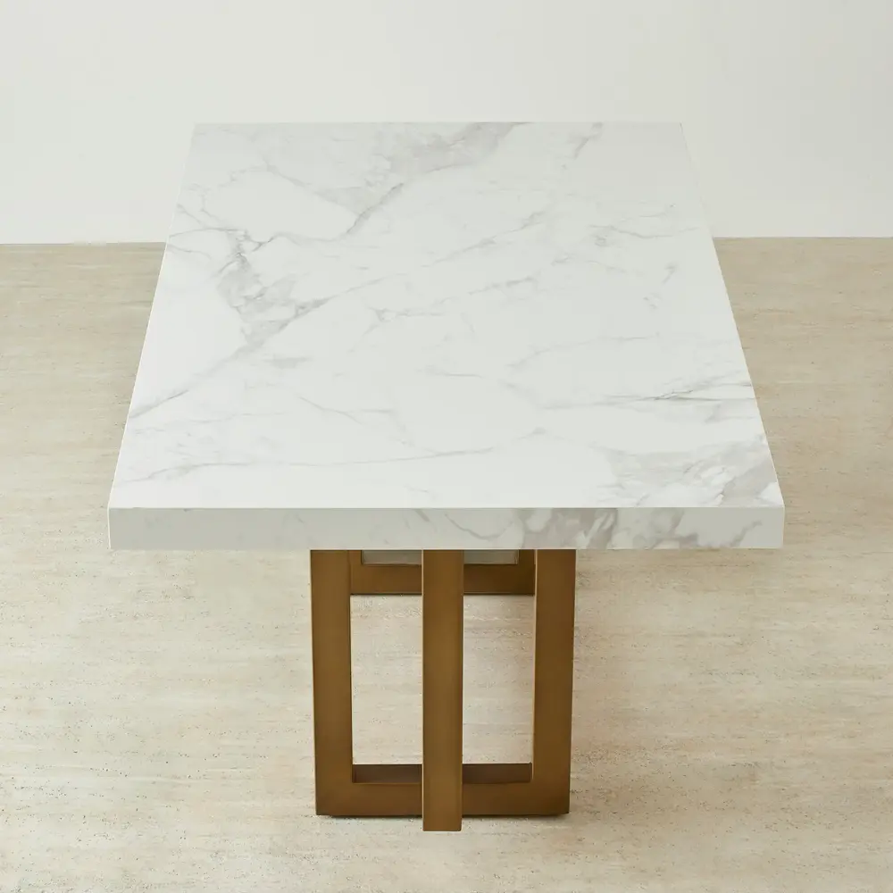 Grayson Statuario White Sintered Stone Dining Table - Brushed Bronze Legs 160x90cm