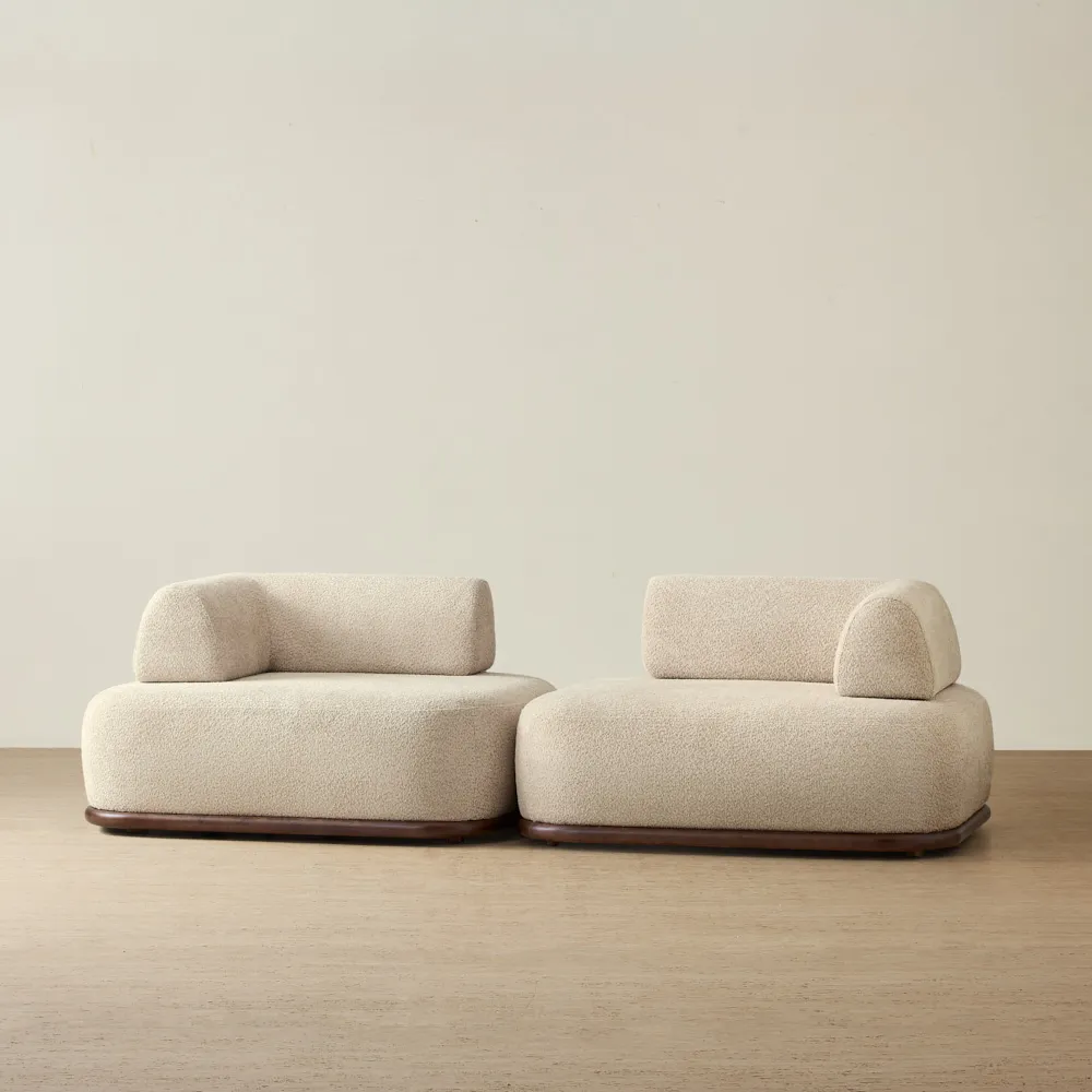 Bellagio Mid Beige Woven Fabric 2 Pieces Modular Sofa