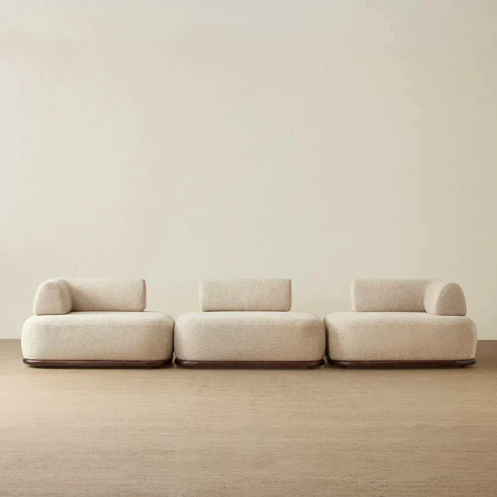 Bellagio Mid Beige Woven Fabric 3 Pieces Modular Sofa