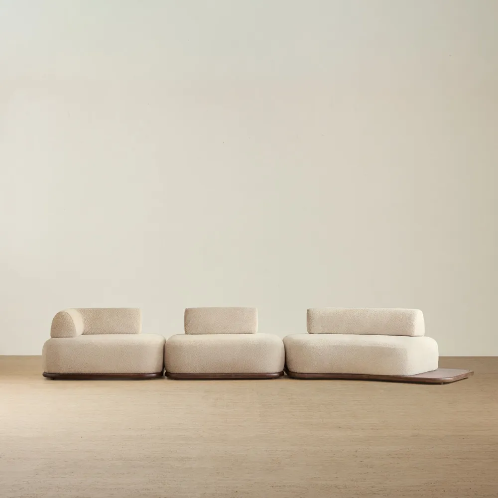 Bellagio Mid Beige Woven Fabric 3 Pieces Modular Sofa - Terminal Right Side Platform