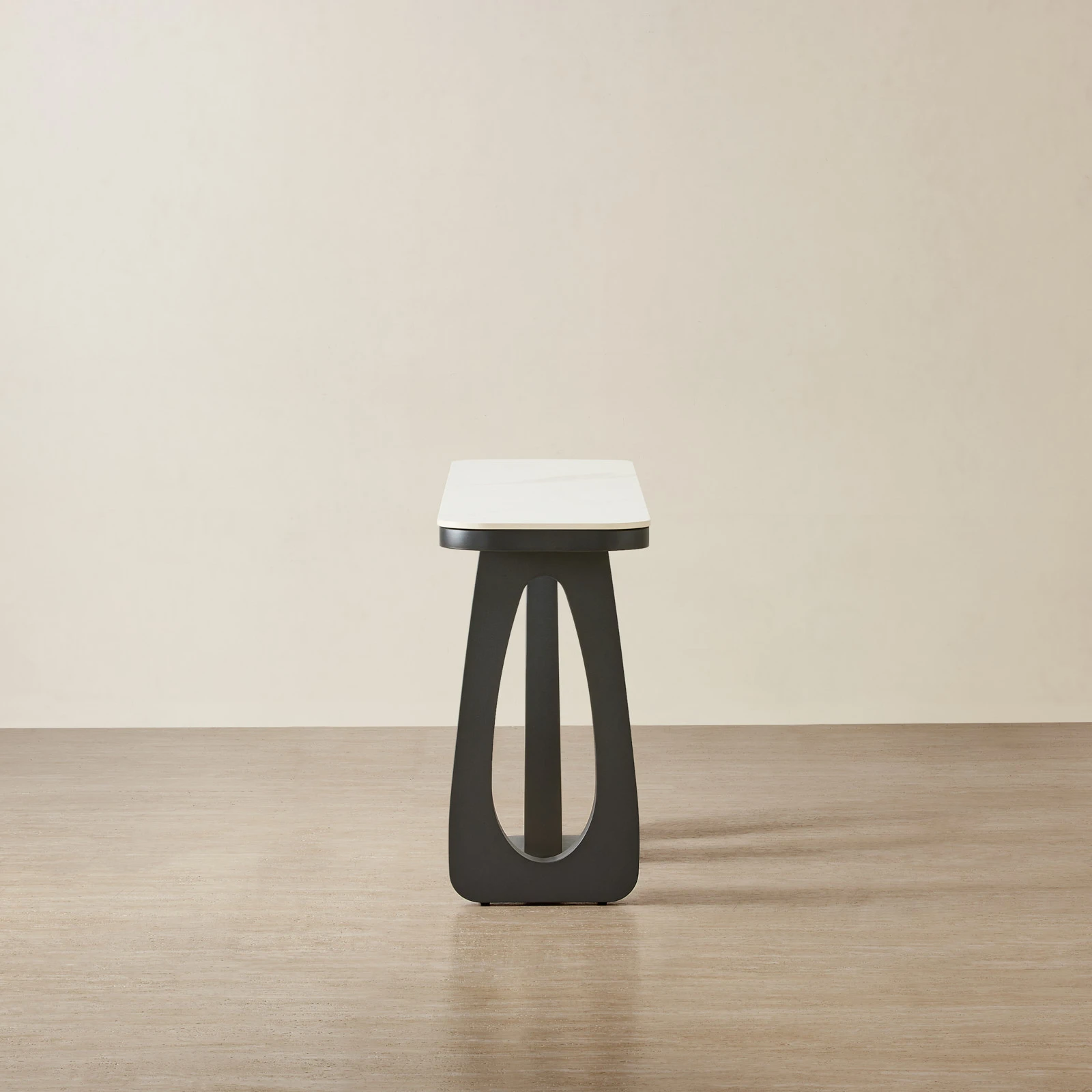 Aspen Matte Black Rounded Corners Console Table with White Sintered Stone Top
