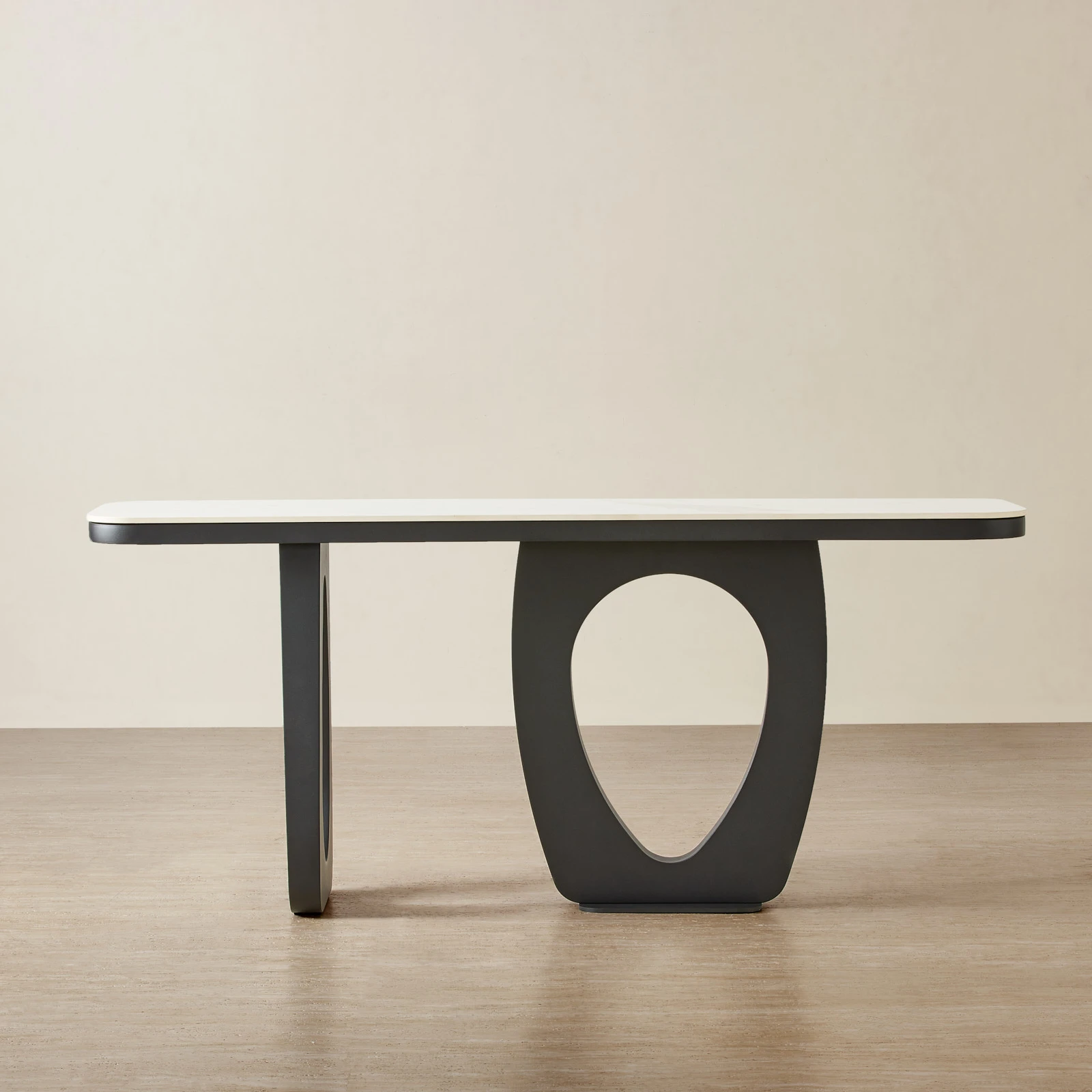 Aspen Matte Black Rounded Corners Console Table with White Sintered Stone Top