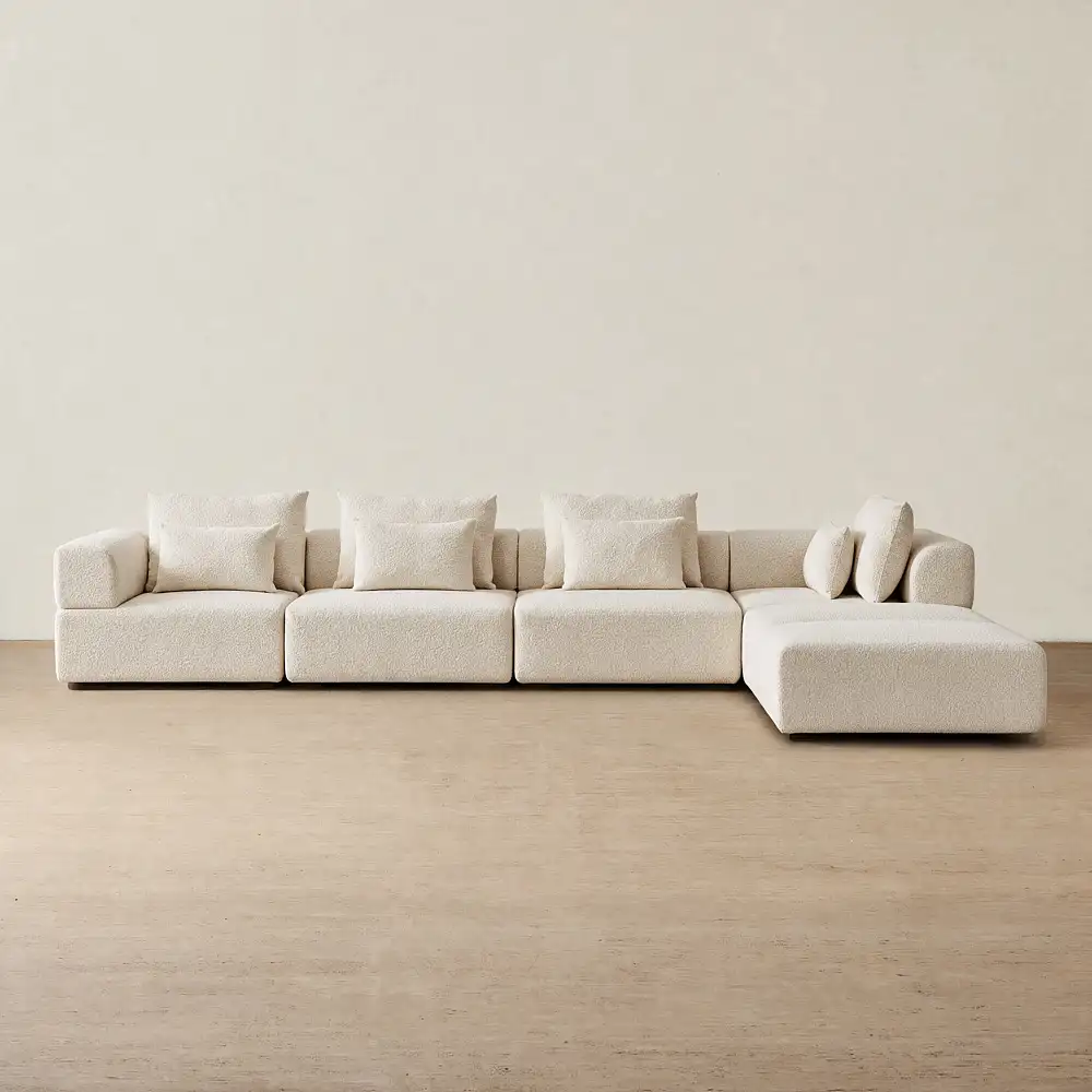 Riviera III Stone Cream Woven Fabric Modular Sofa