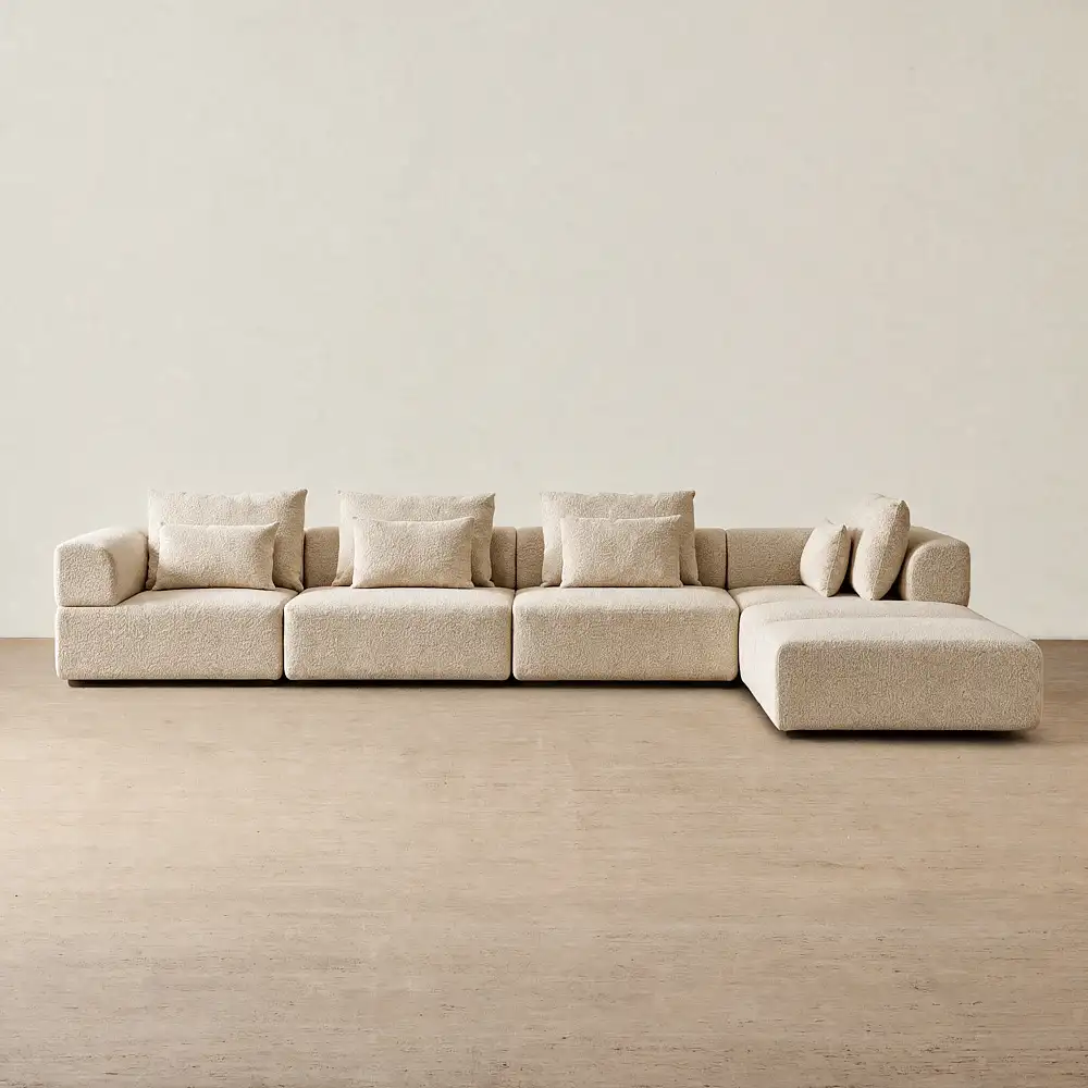 Riviera III Mid Beige Woven Fabric Modular Sofa