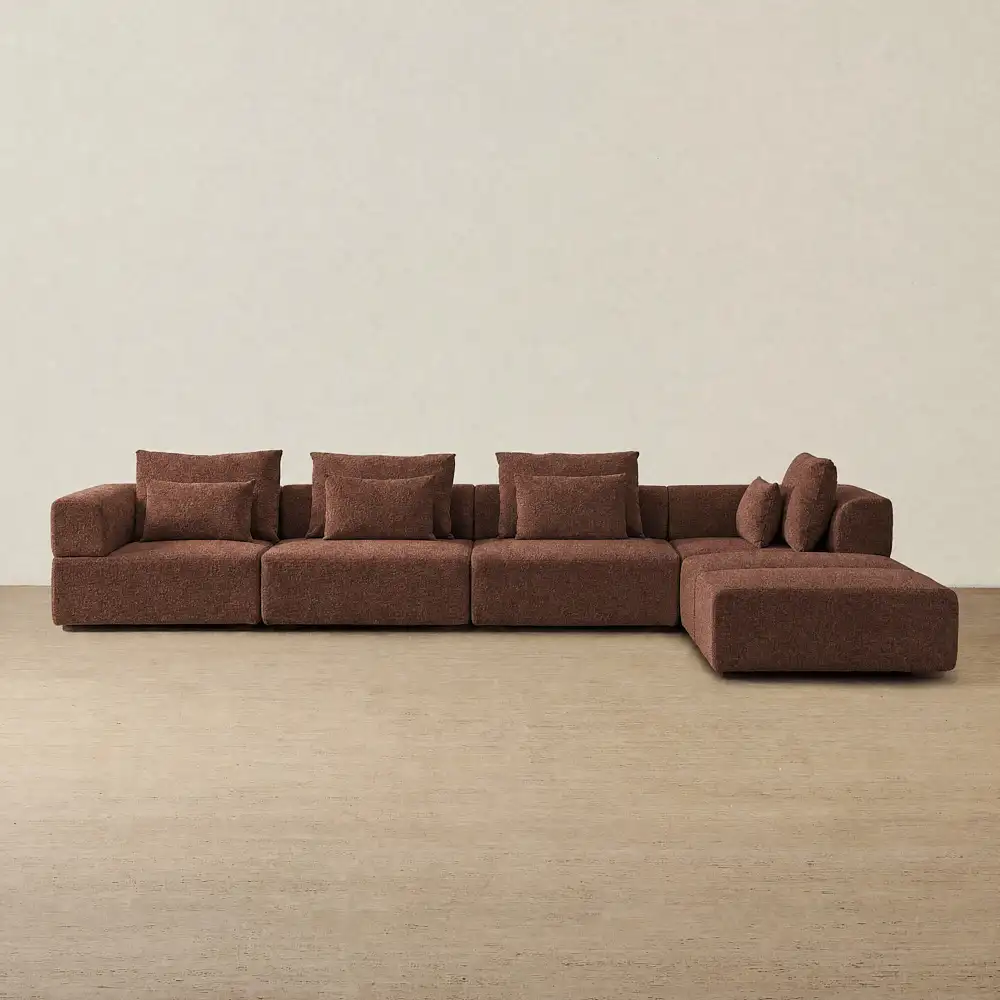 Riviera III Pecan Boucle Fabric Modular Sofa