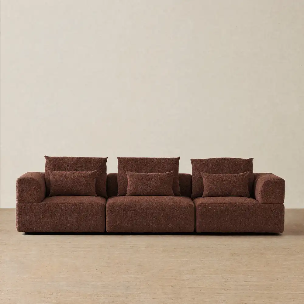 Riviera III Pecan Boucle 3 Pieces Modular Fabric Sofa
