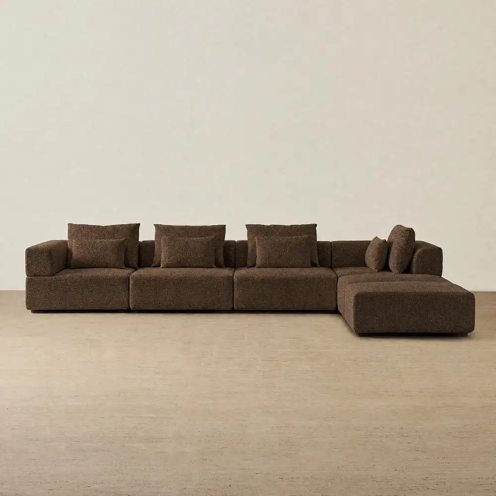 Riviera III Bistre Brown Boucle Fabric Modular Sofa