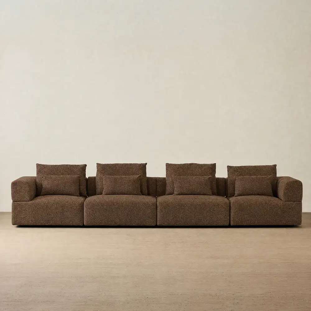 Riviera III Bistre Brown Boucle 4 Pieces Modular Fabric Sofa