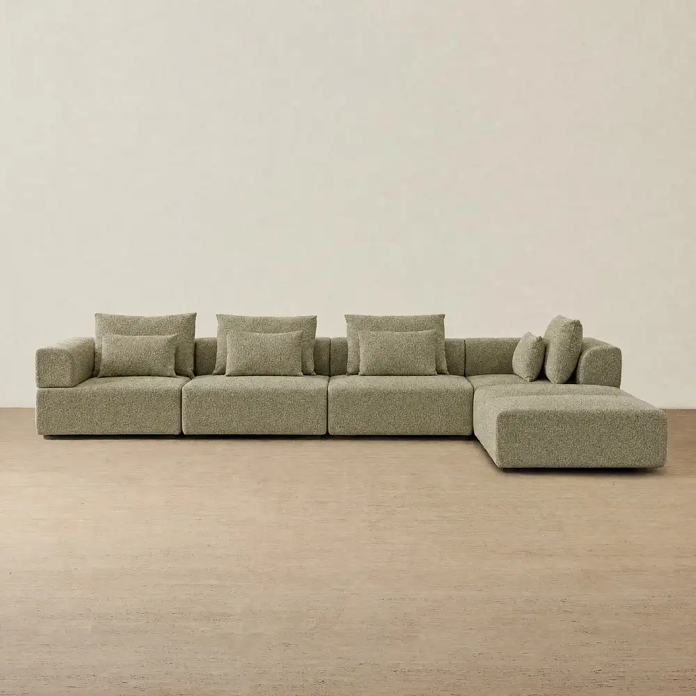 Riviera III Basil Green Boucle Fabric Modular Sofa