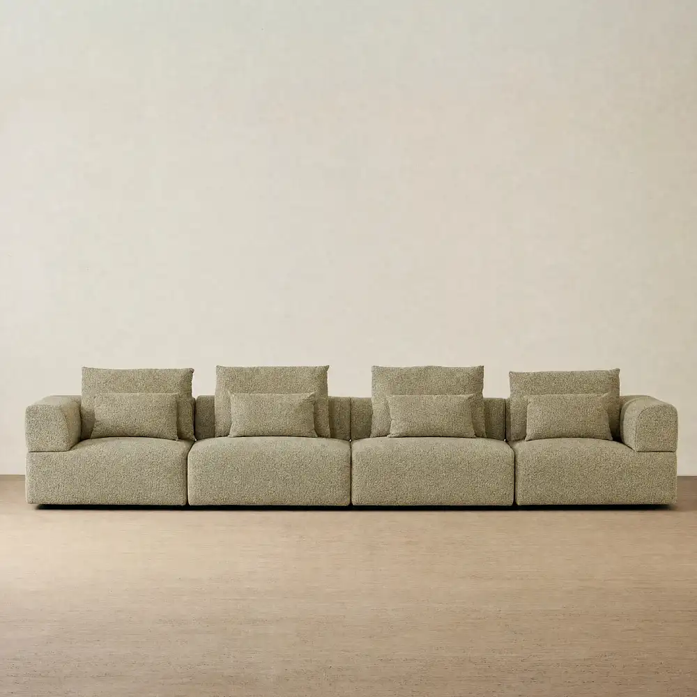 Riviera III Basil Green Boucle 4 Pieces Modular Fabric Sofa