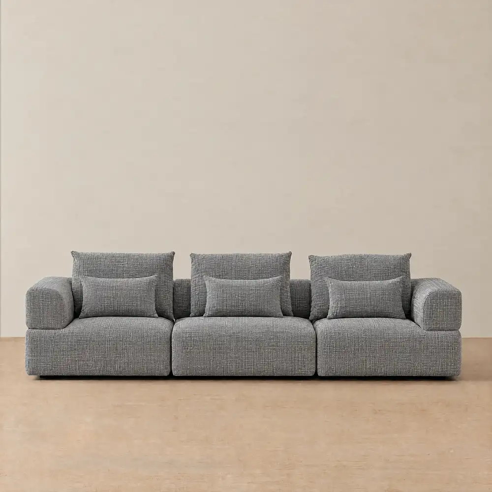 Riviera III Shadow Grey Chenille 3 Pieces Modular Fabric Sofa