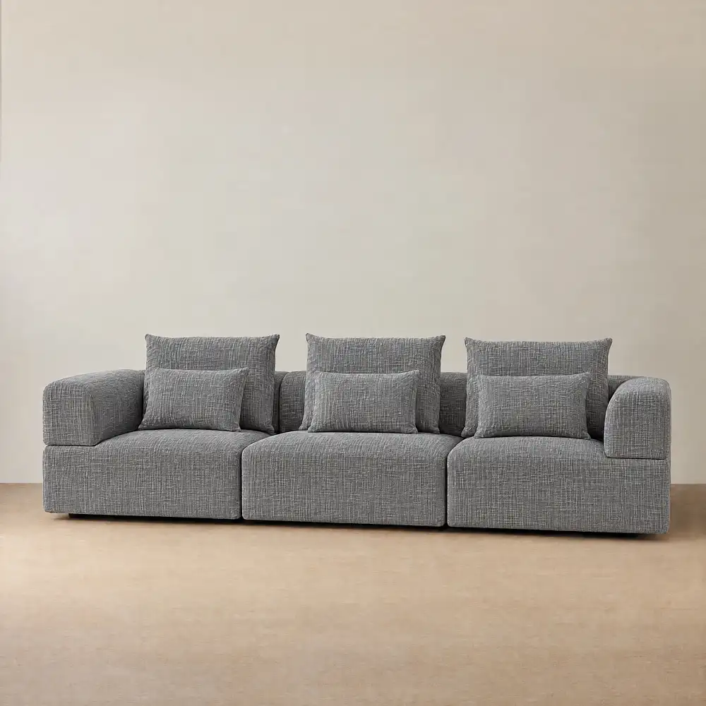 Riviera III Shadow Grey Chenille 3 Pieces Modular Fabric Sofa