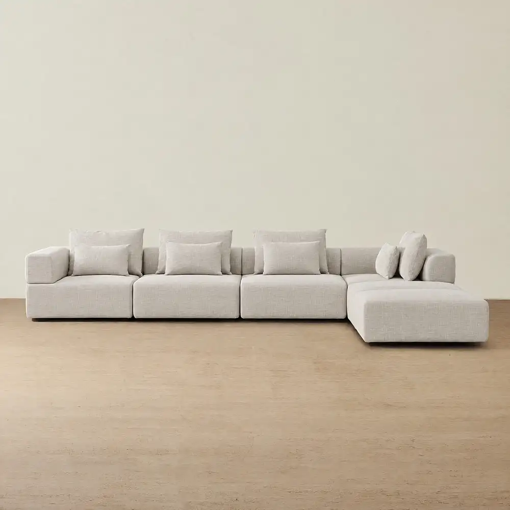 Riviera III Chalk White Chenille Fabric Modular Sofa