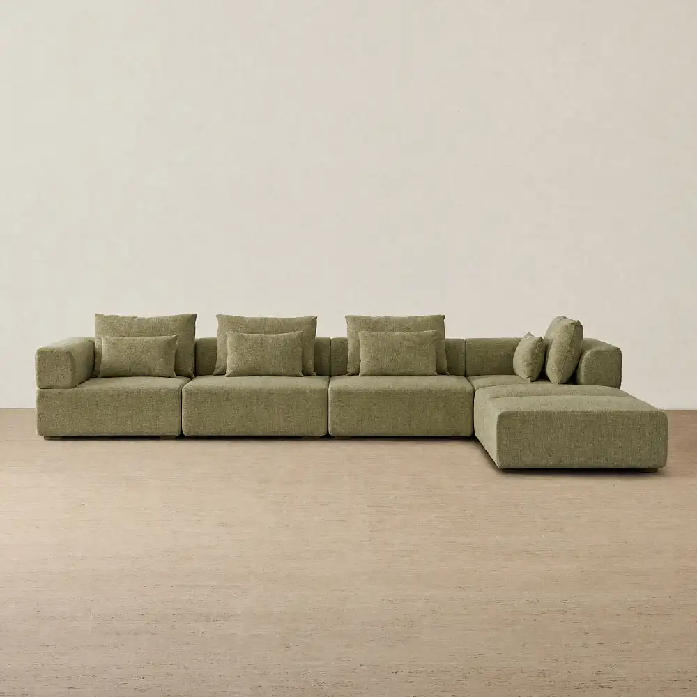 Riviera III Dusty Green Chenille Fabric Modular Sofa
