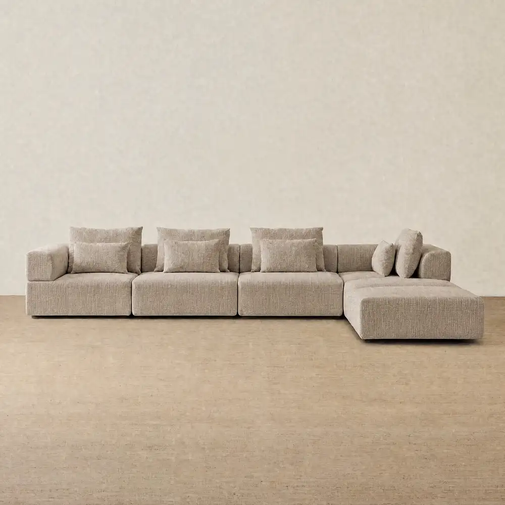 Riviera III Mushroom Chenille Fabric Modular Sofa