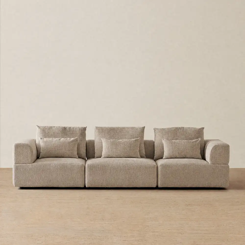 Riviera III Mushroom Chenille 3 Pieces Modular Fabric Sofa