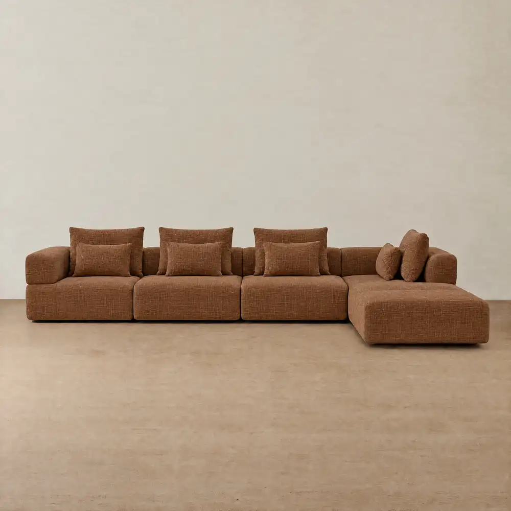 Riviera III Chestnut Brown Chenille Fabric Modular Sofa