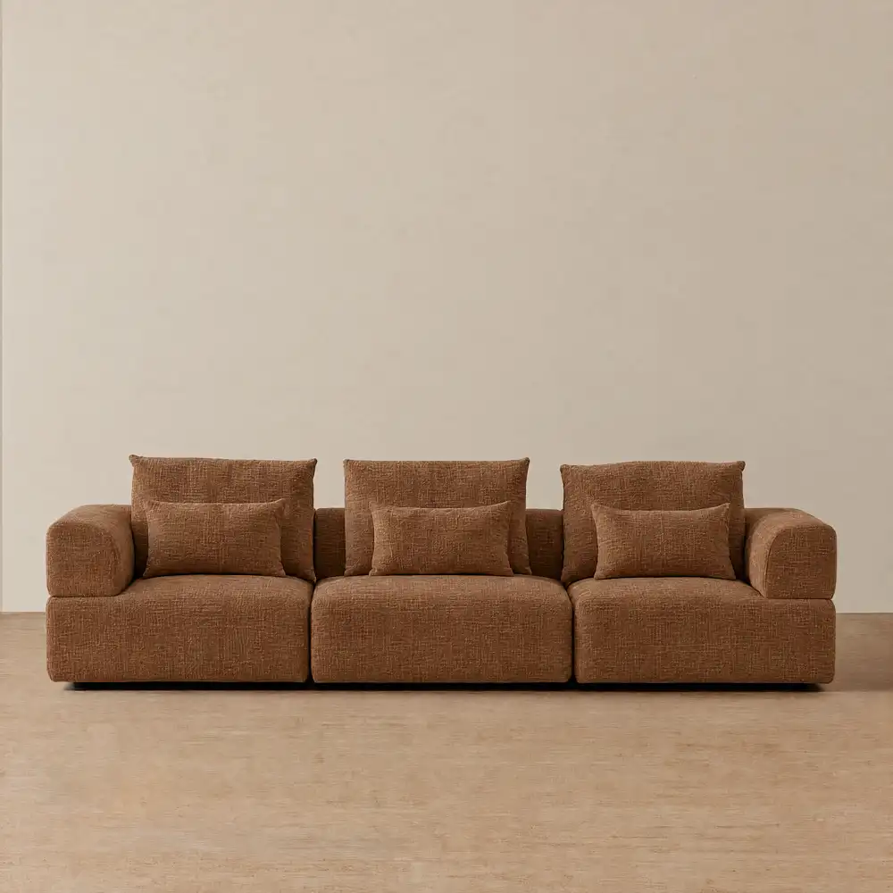 Riviera III Chestnut Brown Chenille 3 Pieces Modular Fabric Sofa