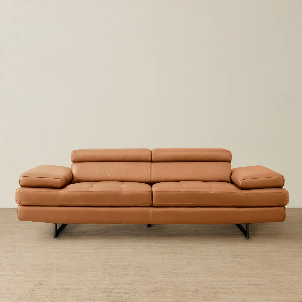 Lennox Savannah Brown Leather 3-Seater Sofa - Black Legs