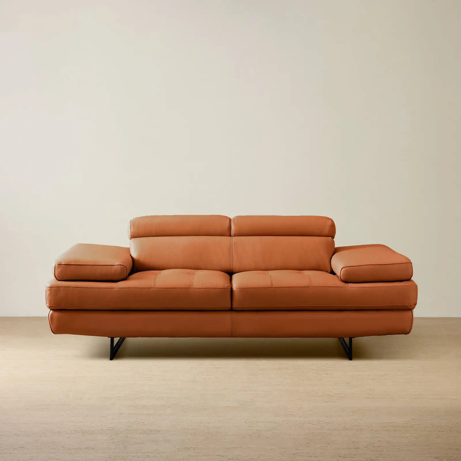 Lennox Savannah Brown Leather 2-Seater Sofa - Black Legs | Koala