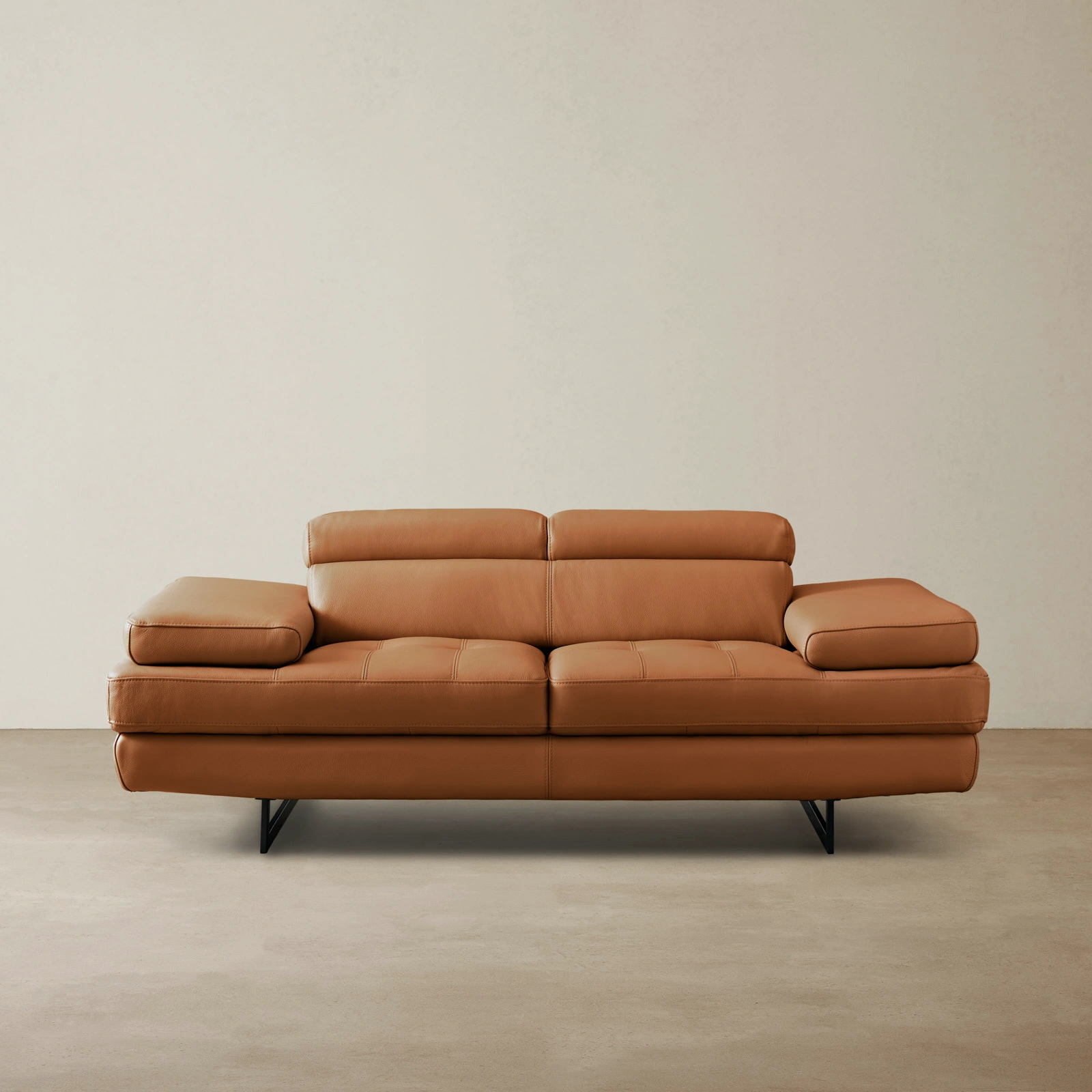 Lennox Savannah Brown Leather 2-Seater Sofa Black Legs Koala