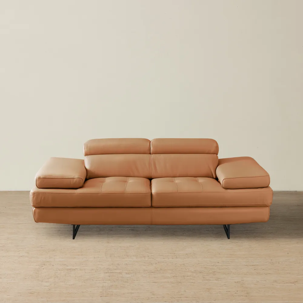Lennox Savannah Brown Leather 2-Seater Sofa - Black Legs