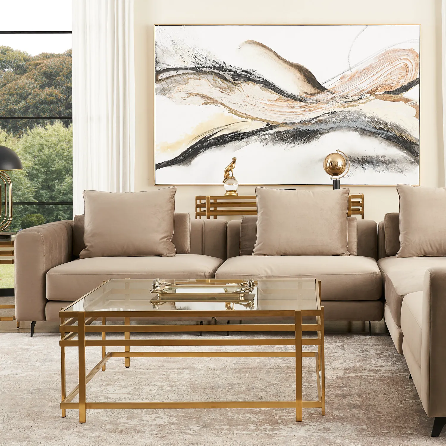 Jordan Mushroom Velvet Corner Sofa | Koala Living