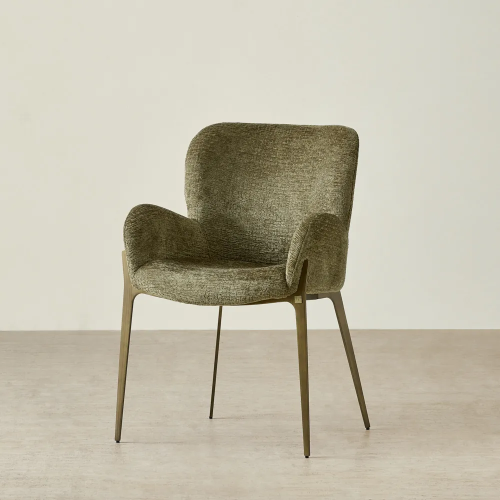 Milana Army Green Fabric Dining Chair - Brass Colour Metal Legs