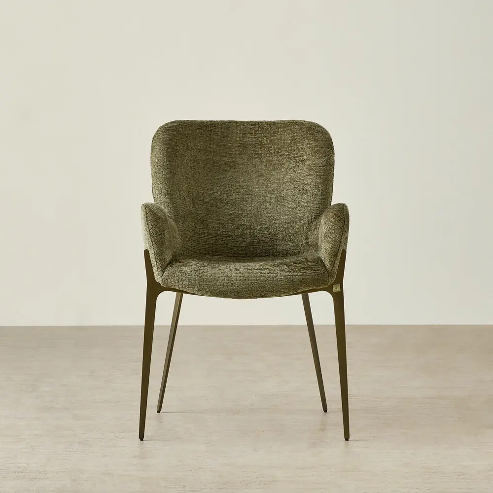 Milana Army Green Fabric Dining Chair - Brass Colour Metal Legs